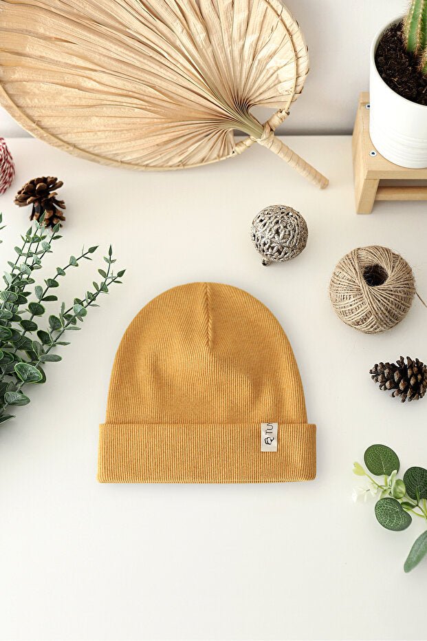 Ribbed Beanie Set Beige & Mustard 2 - Pack - TryAladdin
