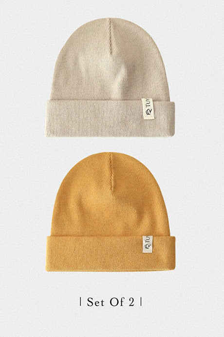 Ribbed Beanie Set Beige & Mustard 2 - Pack - TryAladdin