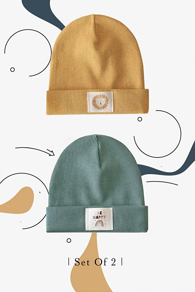 Ribbed Beanie Set - Mustard & Green 2 - Pack - TryAladdin