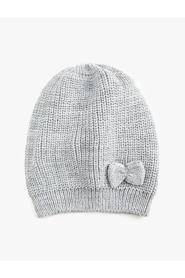 Ribbed Knitted Beanie with Bow Detail - Standard Size - TryAladdin