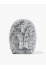 Ribbed Knitted Beanie with Bow Detail - Standard Size - TryAladdin
