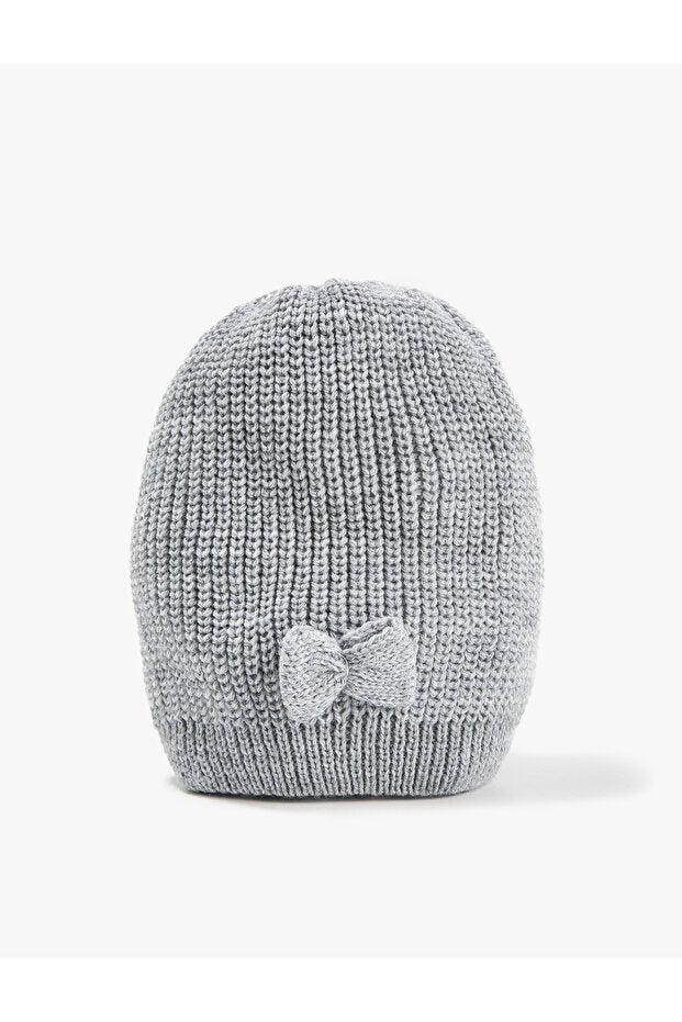 Ribbed Knitted Beanie with Bow Detail - Standard Size - TryAladdin