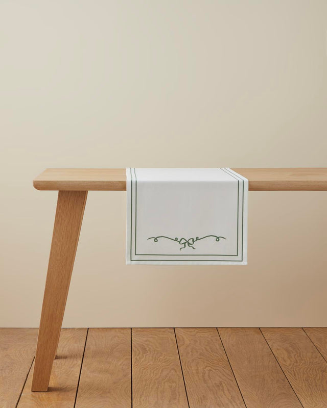 Premium-Polyester-Decorative-Table-Runner-Green-White