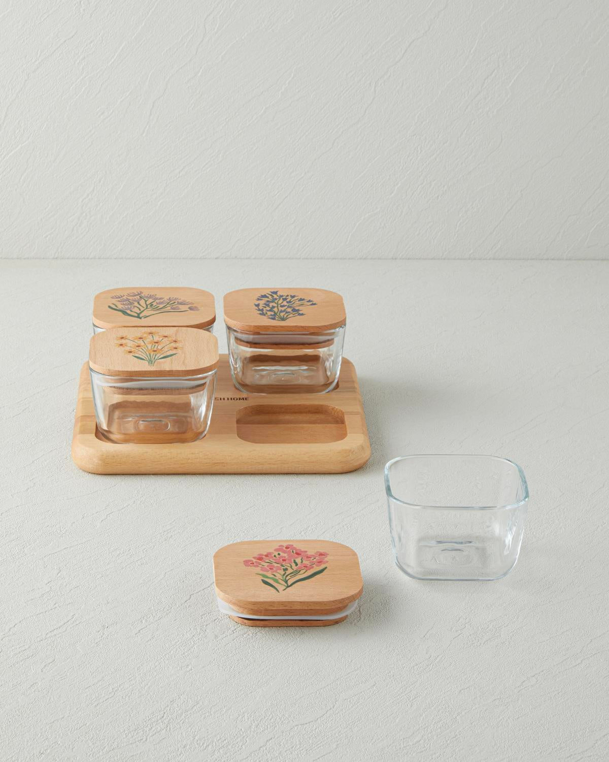 Professional Glass Wood Lidded 4 Compartment Breakfast Server