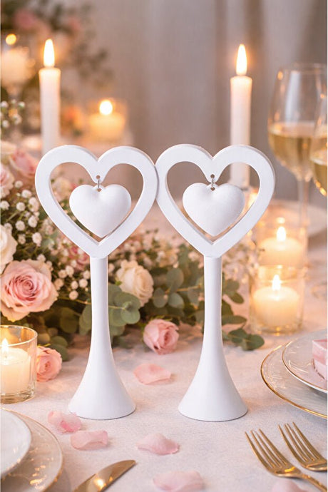 Romantic White Heart Table Decor - Set of 2 - TryAladdin