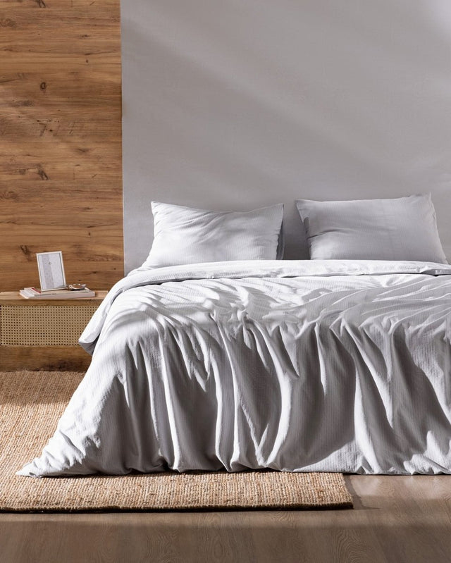 Rosalie 100% Cotton King Size Dobby Weave Duvet Cover Set - Light Gray - TryAladdin