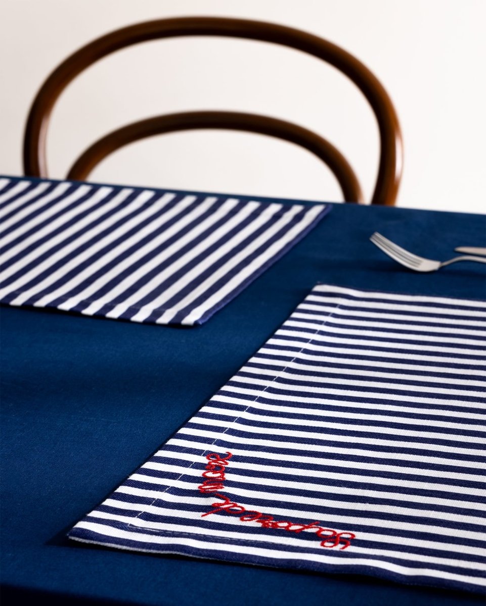 Rosane Design White and Navy Blue Placemat for Dining Tables - TryAladdin