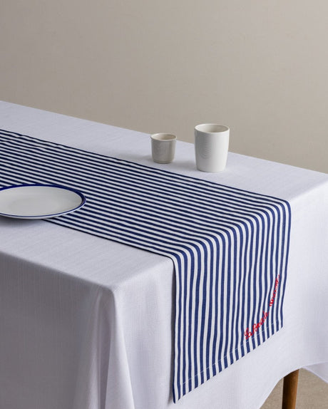 Rosane Elegant Table Runner - White & Navy Blue - TryAladdin