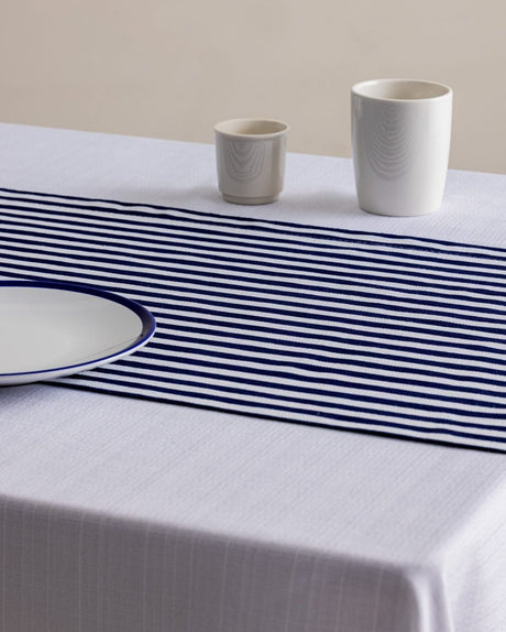 Rosane Elegant Table Runner - White & Navy Blue - TryAladdin