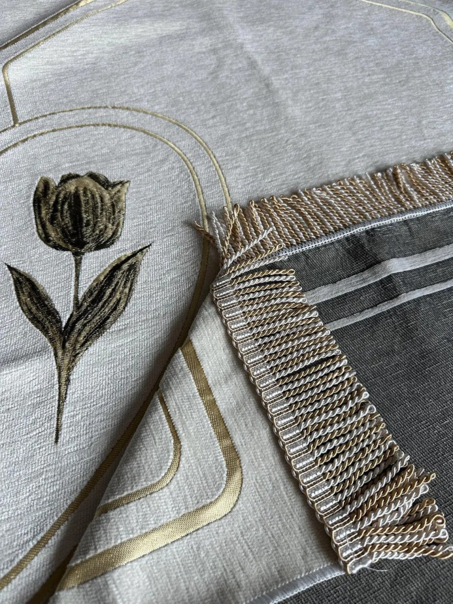 Rose Embroidered Unlined Soft Textured Chenille Prayer Rug Set