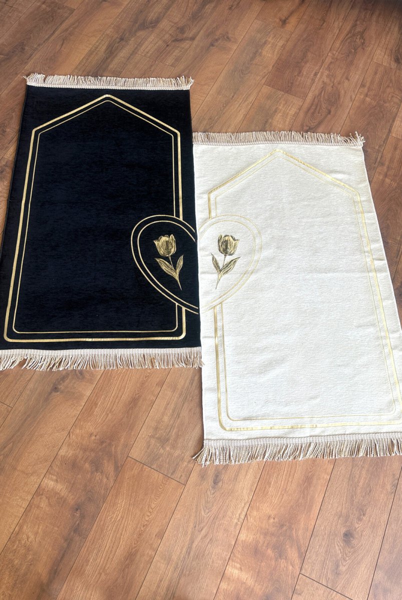 Rose Embroidered Unlined Soft Textured Chenille Prayer Rug Set