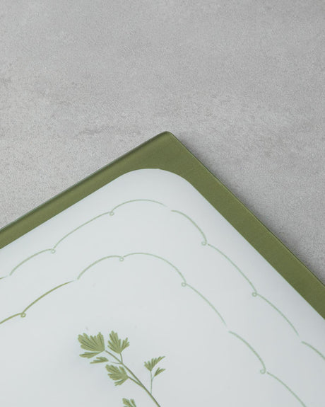 Professional Grade Rosemary Pattern Glass Cutting Board   25x35cm Green White