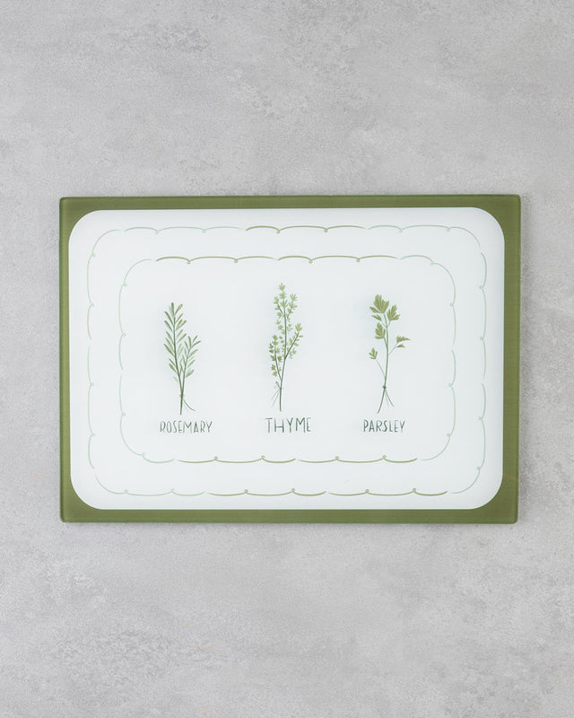 Professional Grade Rosemary Pattern Glass Cutting Board   25x35cm Green White