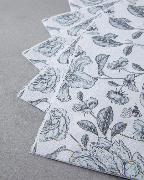 Professional Black White Floral Disposable Paper Napkins
