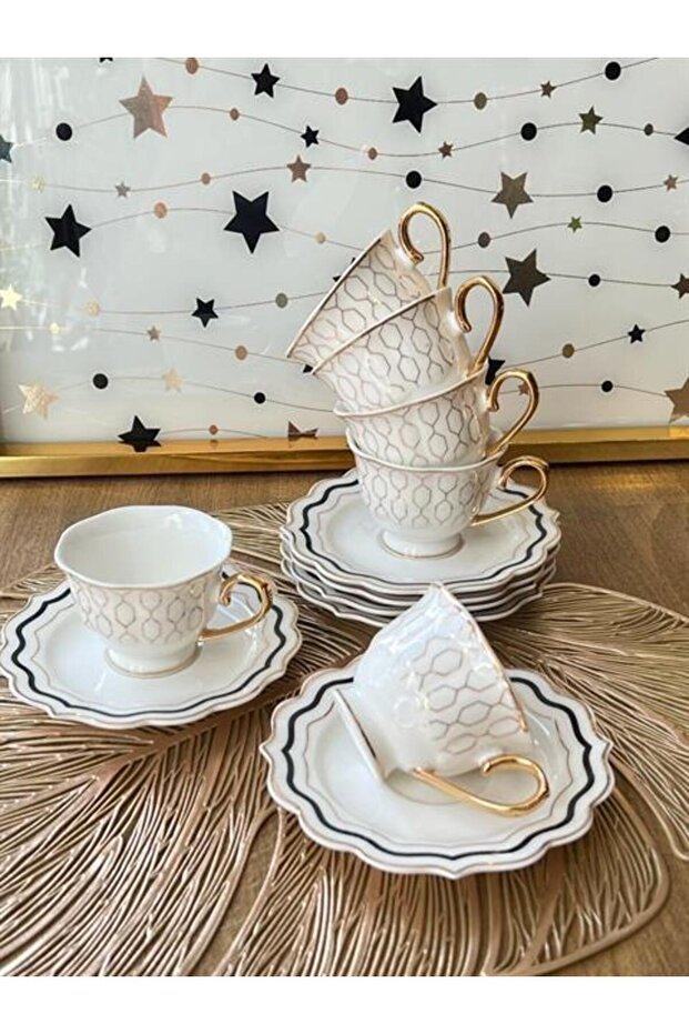 Rossev Premium Turkish Coffee Cup Set - Cheerful 6 - Person 12 - Piece - TryAladdin