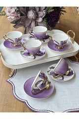 Rossev Professional Gilded Orchid Turkish Coffee Cup Set - 6 Person, 12 Piece - TryAladdin