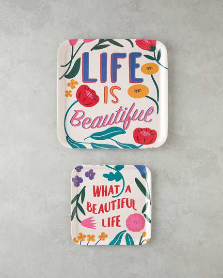Professional Non-Slip Melamine Serving Tray Set - Vibrant Floral 2-Piece 33-24cm