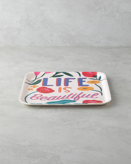 Professional Non-Slip Melamine Serving Tray Set - Vibrant Floral 2-Piece 33-24cm