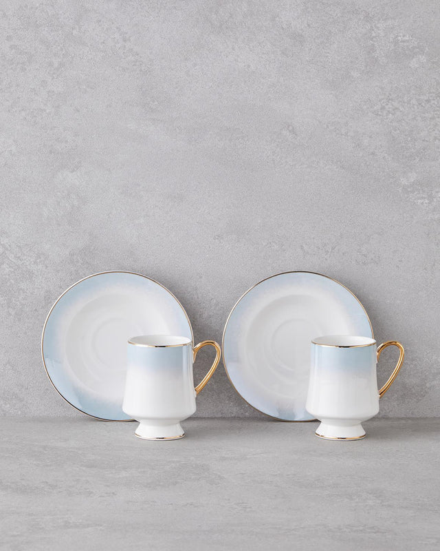 Professional Grade New Bone China Coffee Cup Set Blue 4 Piece