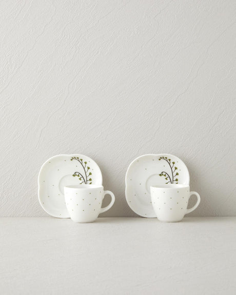 Premium Bone Porcelain Coffee Cup Set   Sage Green   4 Piece