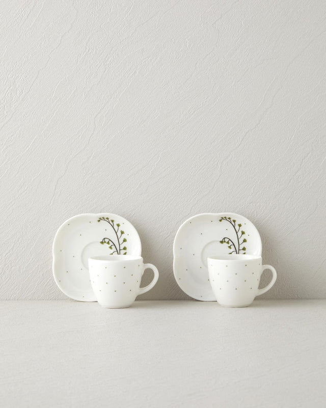Premium Bone Porcelain Coffee Cup Set   Sage Green   4 Piece