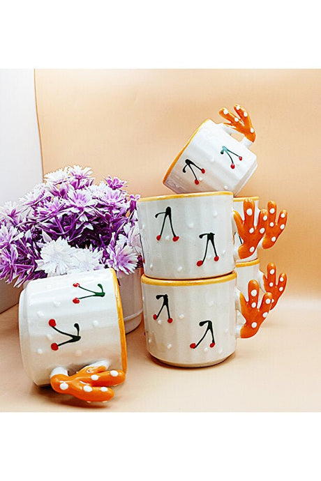 Salizera Professional Handmade Ceramic Cherry Design Multipurpose Cup Set - 1.5 kg - TryAladdin