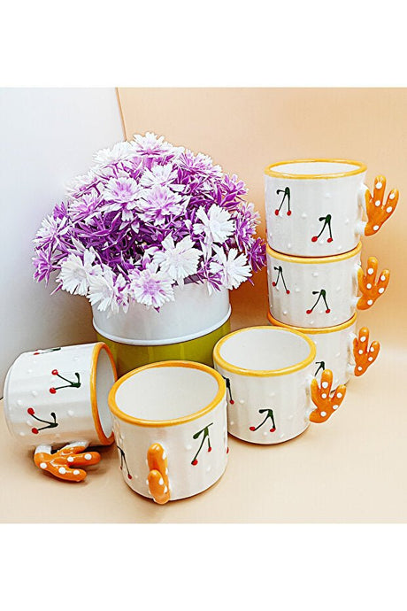 Salizera Professional Handmade Ceramic Cherry Design Multipurpose Cup Set - 1.5 kg - TryAladdin