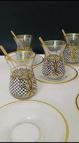 Samsa Premium Gold Black White Patterned 6 - Person Ceramic Tea Set - TryAladdin