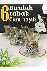 Samsa Premium Gold Black White Patterned 6 - Person Ceramic Tea Set - TryAladdin