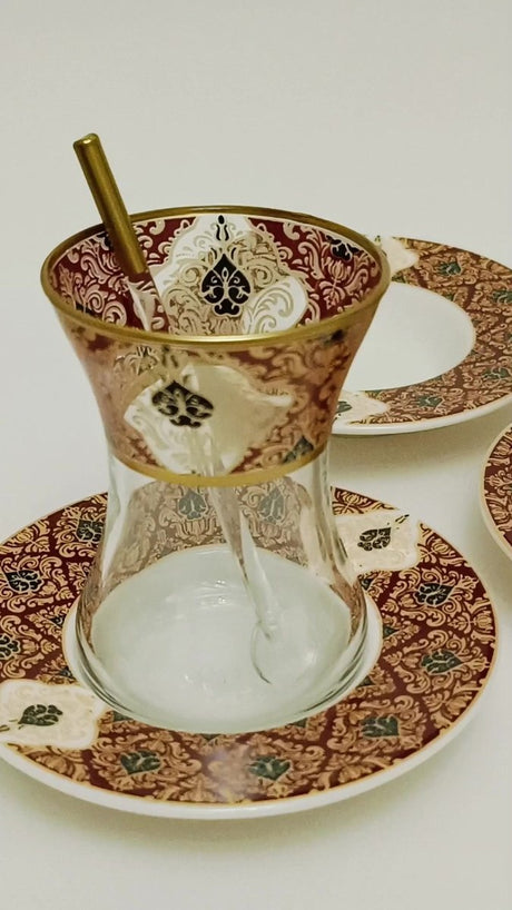 Samsa Premium Gold Burgundy Porcelain Tea Set - 6 Person - TryAladdin