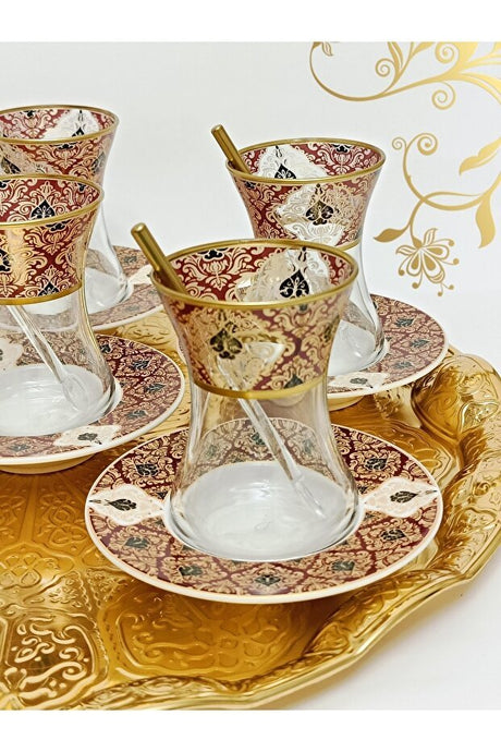 Samsa Premium Gold Burgundy Porcelain Tea Set - 6 Person - TryAladdin