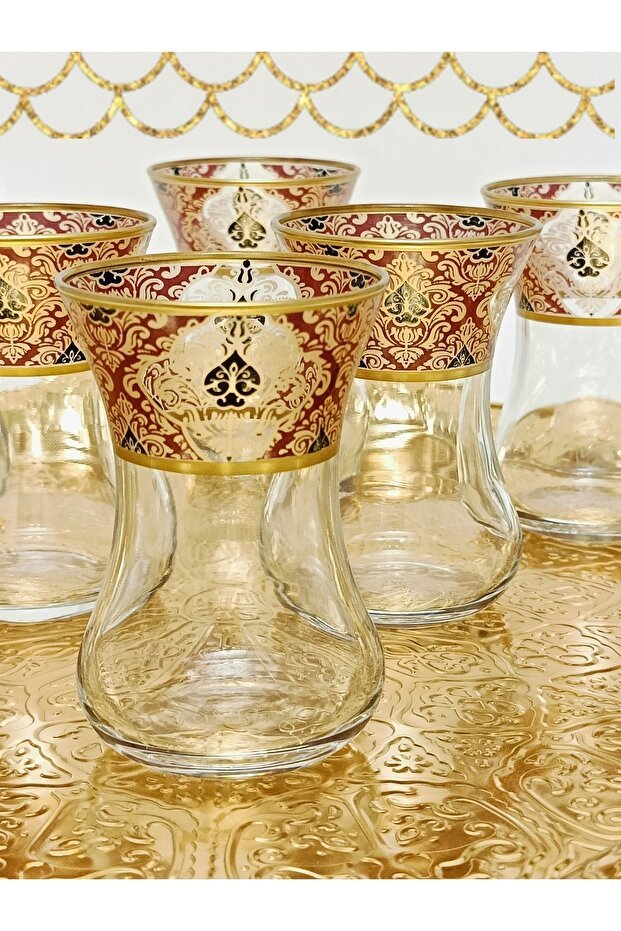 Samsa Premium Gold Burgundy Porcelain Tea Set - 6 Person - TryAladdin