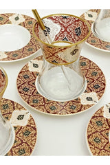 Samsa Premium Gold Burgundy Porcelain Tea Set - 6 Person - TryAladdin