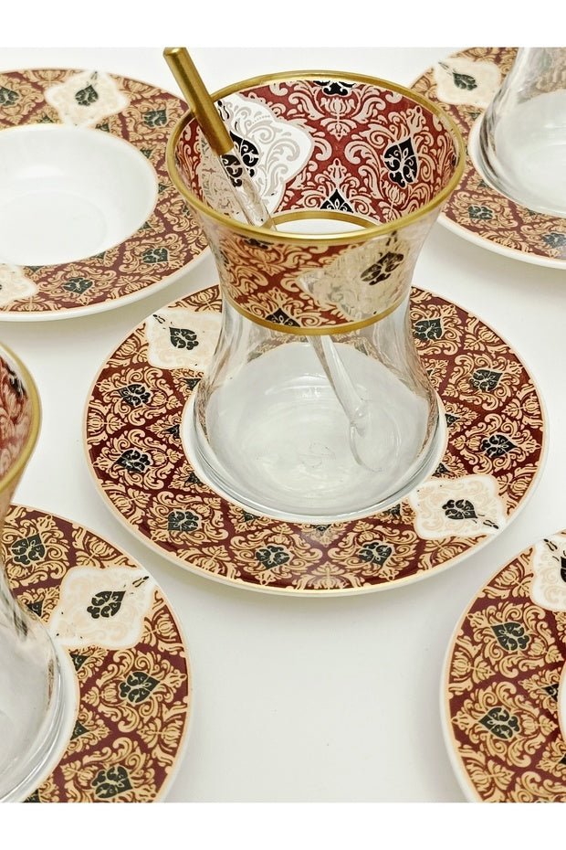 Samsa Premium Gold Burgundy Porcelain Tea Set - 6 Person - TryAladdin