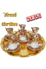Samsa Premium Gold Burgundy Porcelain Tea Set - 6 Person - TryAladdin