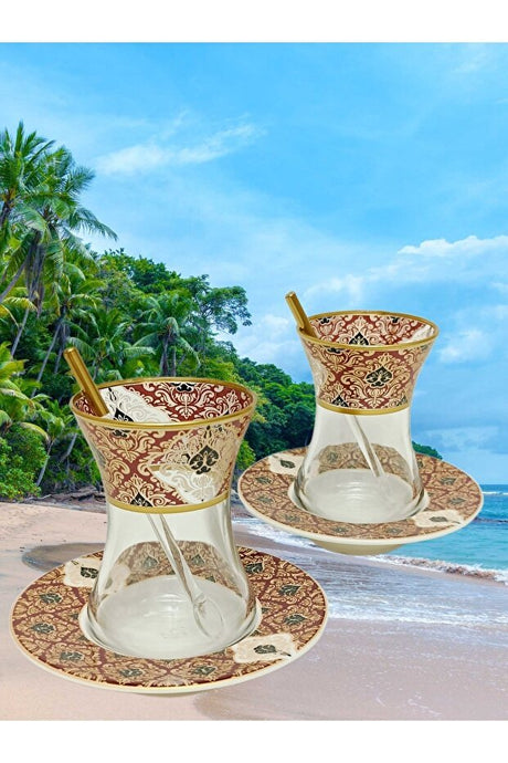 Samsa Premium Gold Burgundy Porcelain Tea Set - 6 Person - TryAladdin