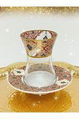 Samsa Premium Gold Burgundy Porcelain Tea Set - 6 Person - TryAladdin