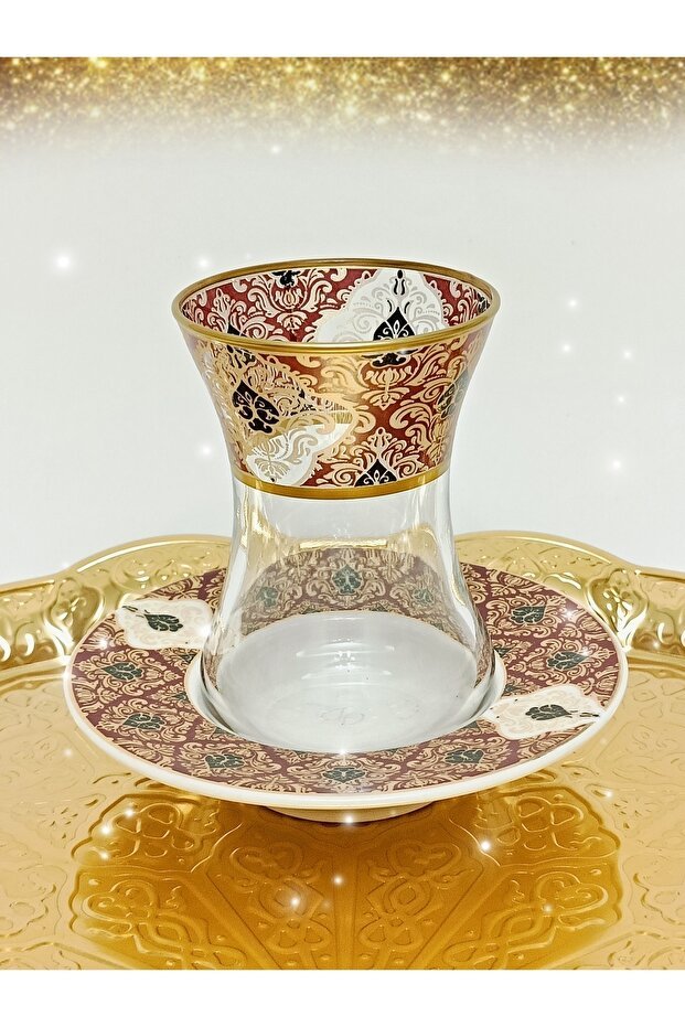 Samsa Premium Gold Burgundy Porcelain Tea Set - 6 Person - TryAladdin
