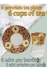 Samsa Premium Golden Burgundy Porcelain Tea Set - 6 Person - TryAladdin
