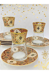 Samsa Premium Golden Burgundy Porcelain Tea Set - 6 Person - TryAladdin