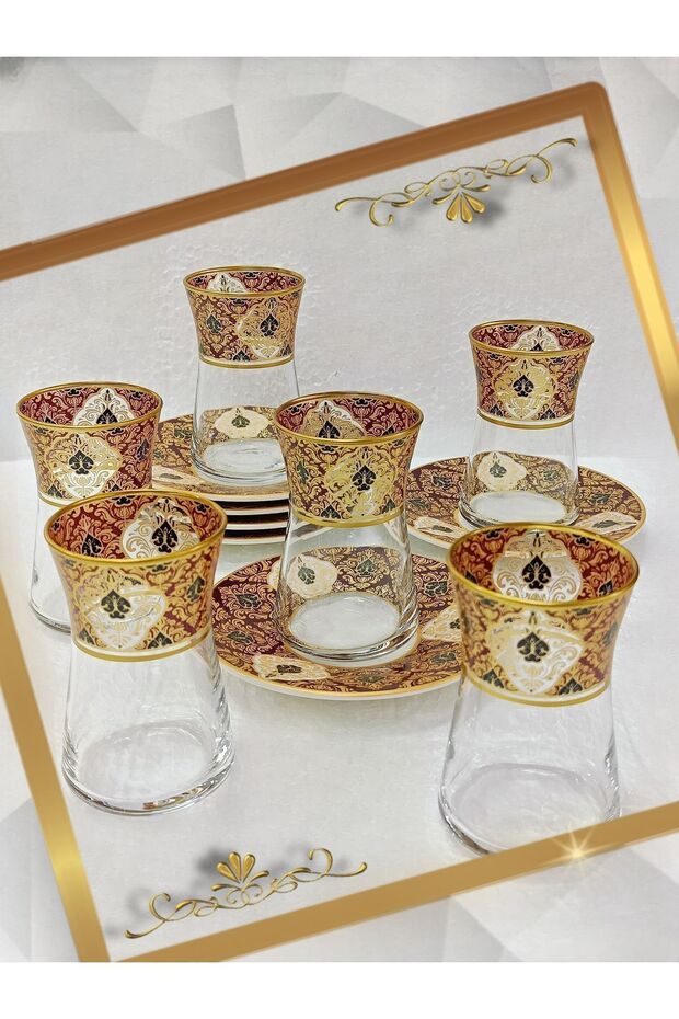 Samsa Premium Golden Burgundy Porcelain Tea Set - 6 Person - TryAladdin
