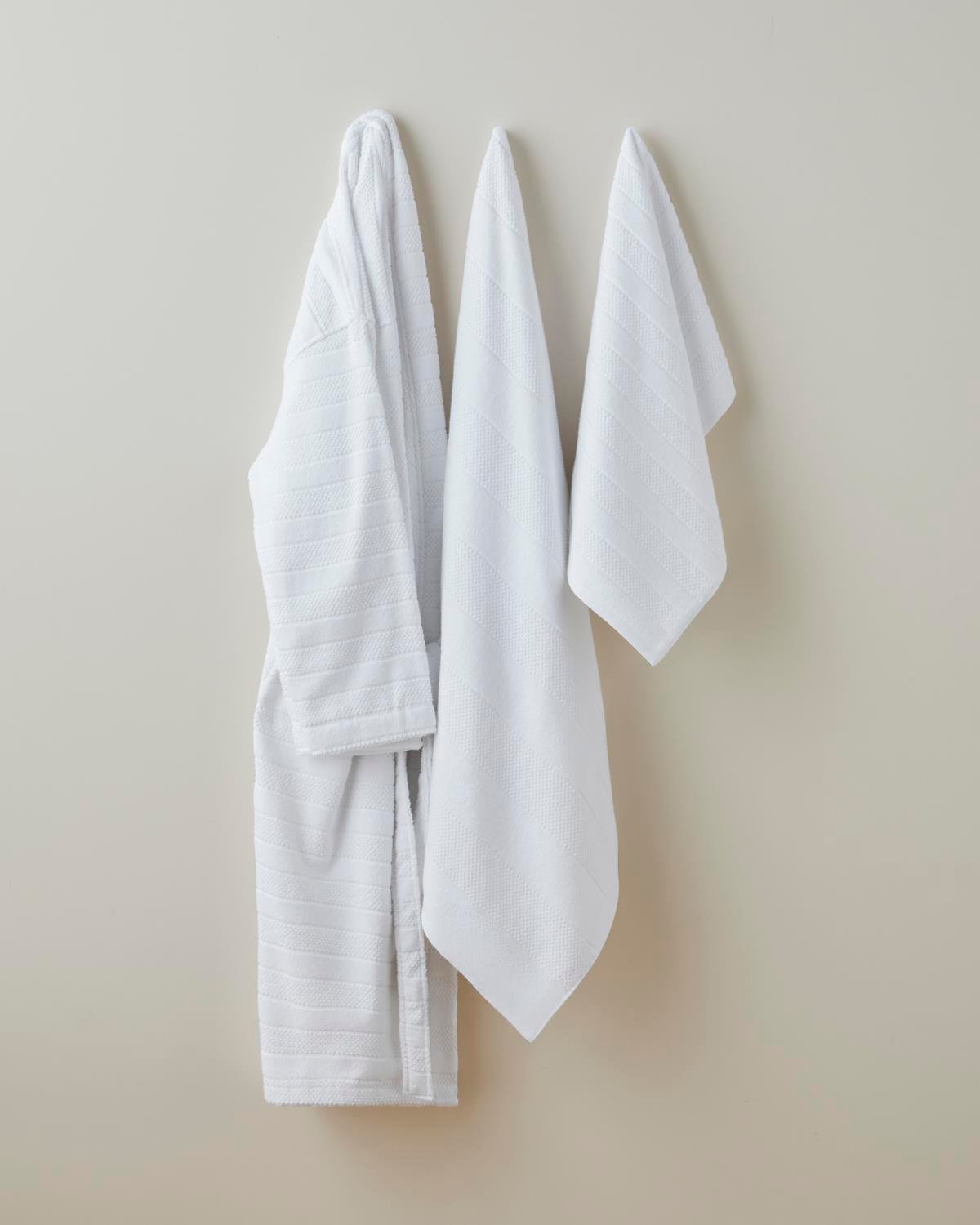 Premium Turkish Cotton Striped Bathrobe   White