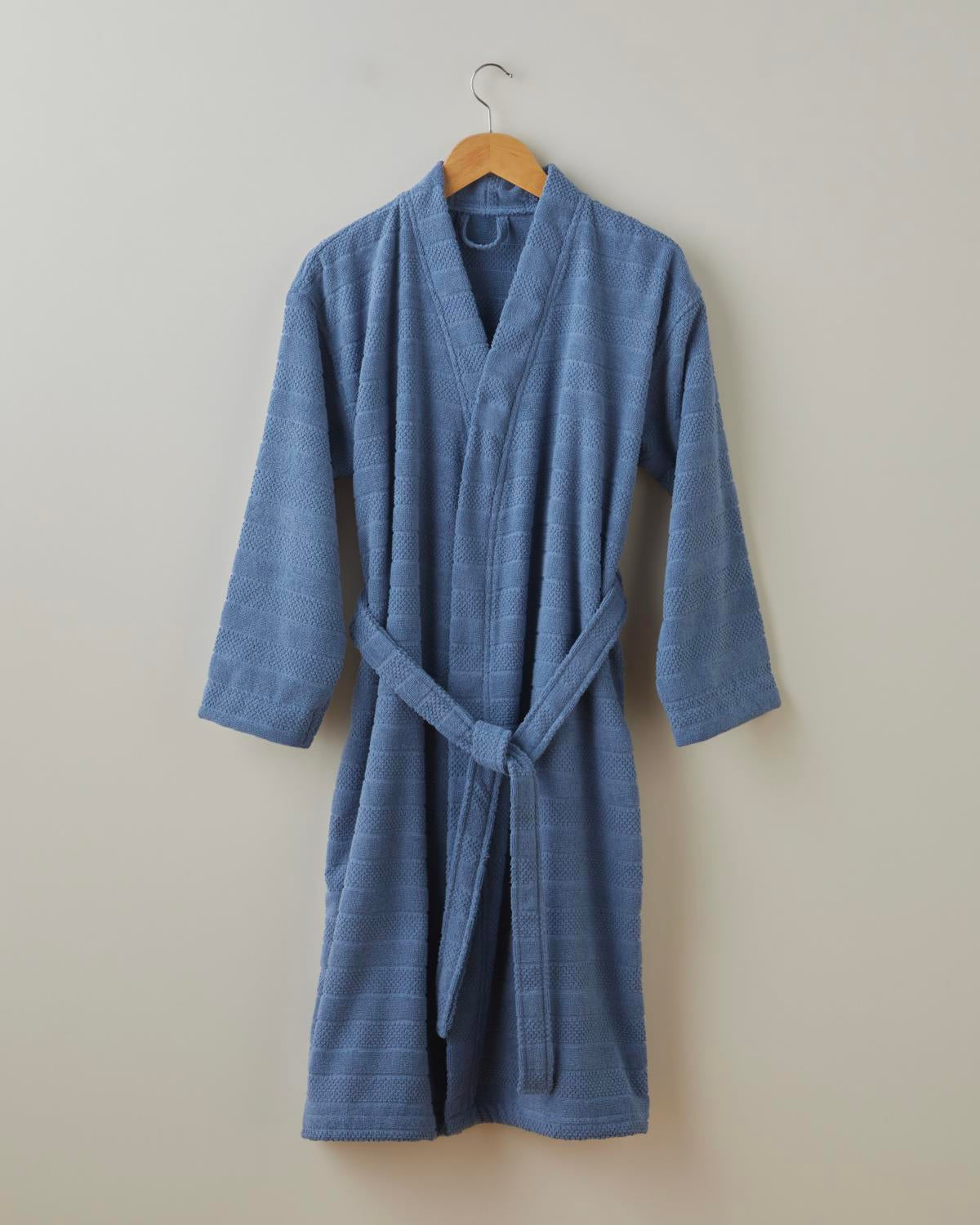 Professional Grade Cotton Sandy Stripe Bathrobe Navy Blue