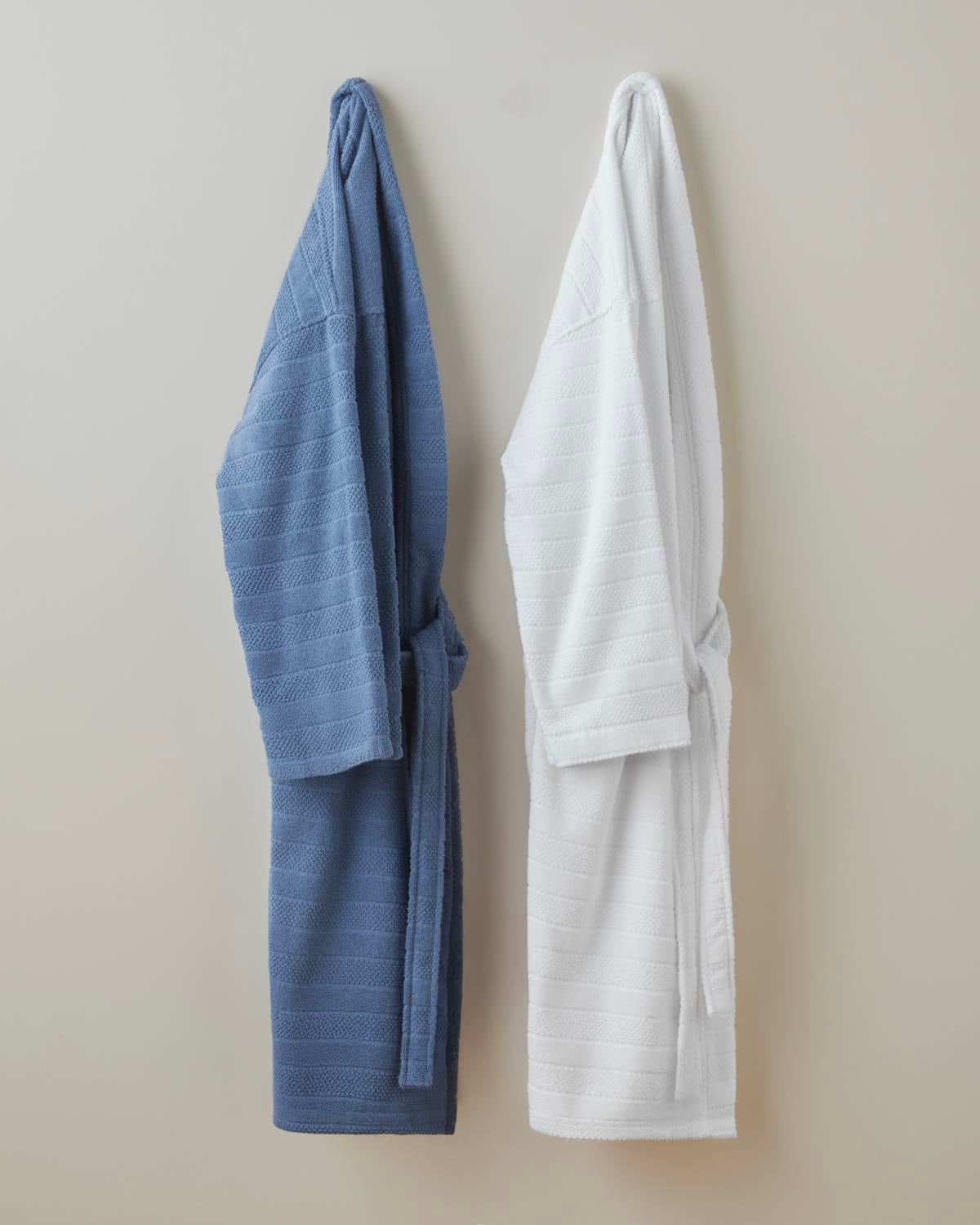 Professional Grade Cotton Sandy Stripe Bathrobe Navy Blue