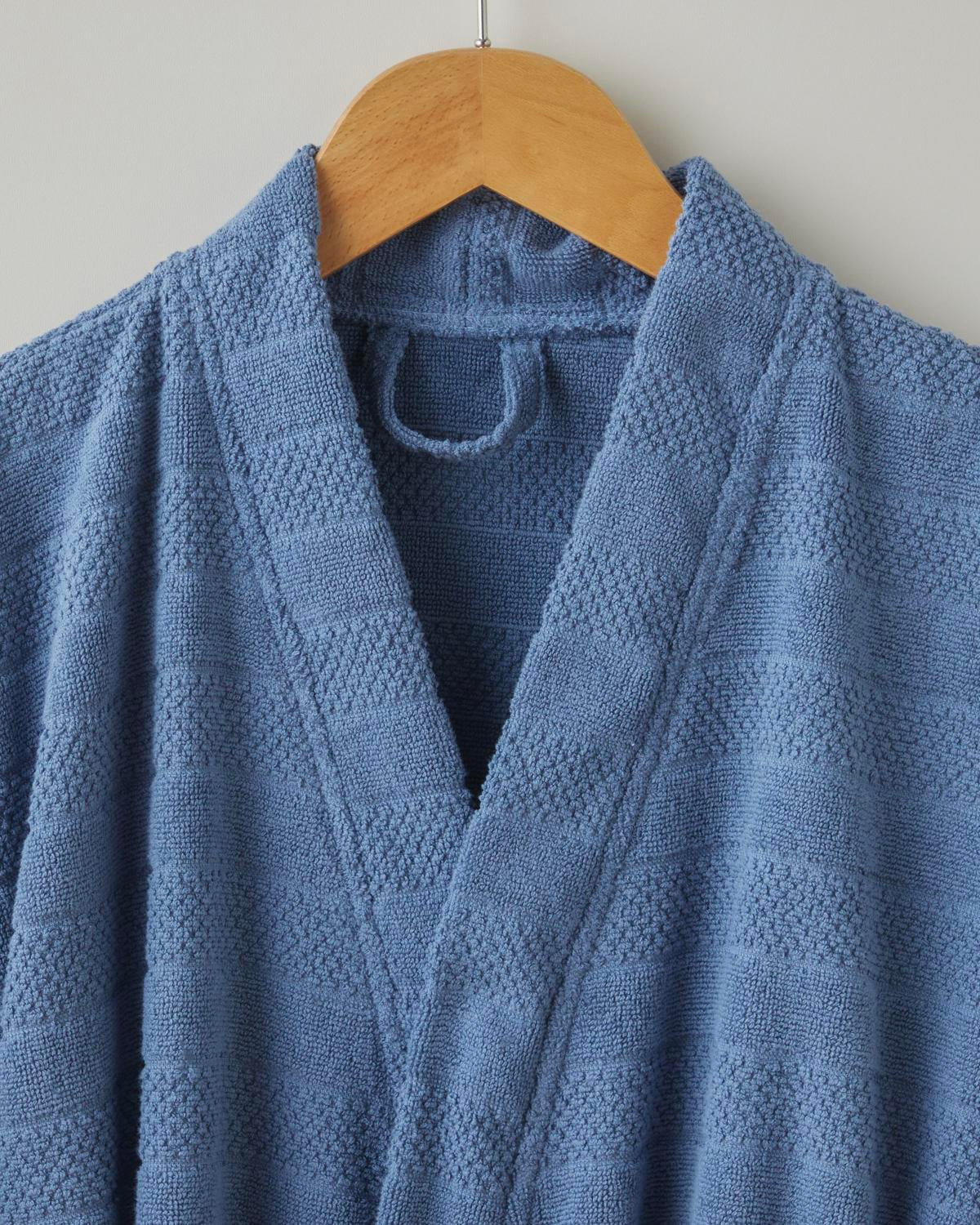 Professional Grade Cotton Sandy Stripe Bathrobe Navy Blue