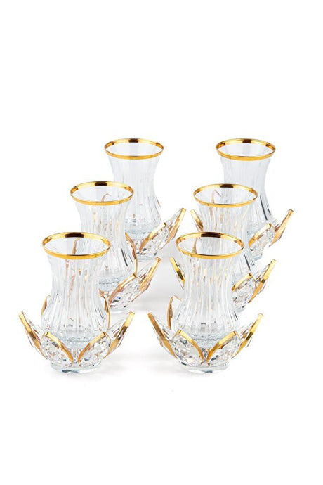 Saray Ottoman Luxury Hand - Decorated Glass Tea Set - Water Lily & Gold Gilded - TryAladdin