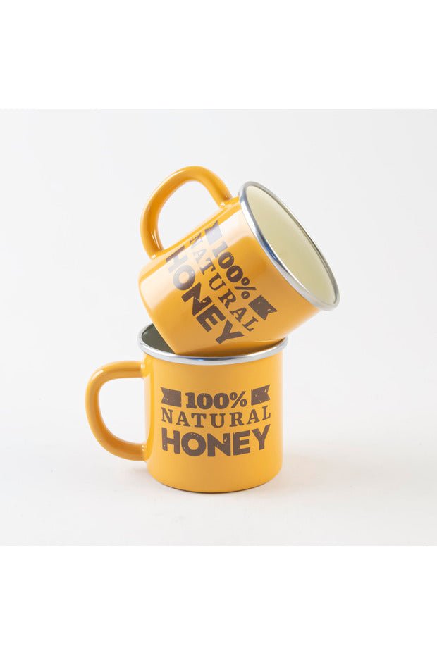 Savasan Emaye Premium Bulk Honey Yellow Enamel Camp Mug with Chrome Detail - TryAladdin