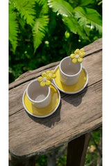 Seda Seramik Premium Handcrafted Daisy Turkish Coffee Cup Set - 110ml (2 - Person, 4 - Piece) - TryAladdin