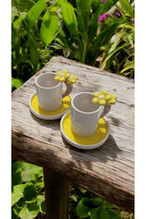 Seda Seramik Premium Handcrafted Daisy Turkish Coffee Cup Set - 110ml (2 - Person, 4 - Piece) - TryAladdin