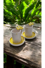 Seda Seramik Premium Handcrafted Daisy Turkish Coffee Cup Set - 110ml (2 - Person, 4 - Piece) - TryAladdin